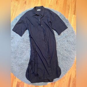 Aritzia Babaton Navy Button-Up Linen Blend Shirt Maxi Dress Size S
